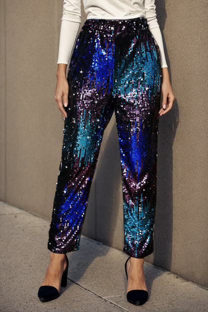 Sequin Contrast High Waist Pants - Brinxx Couture