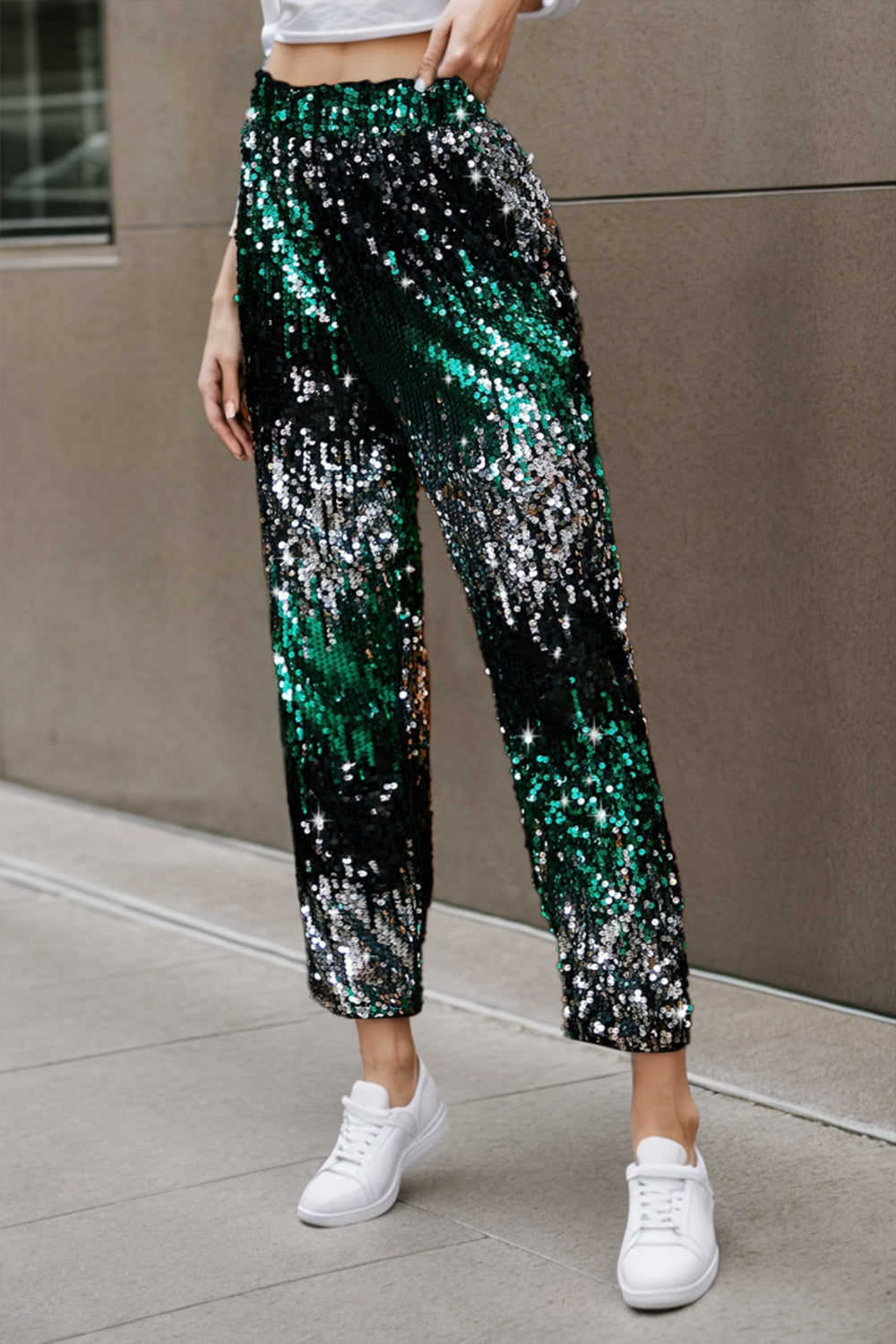 Sequin Contrast High Waist Pants - Brinxx Couture