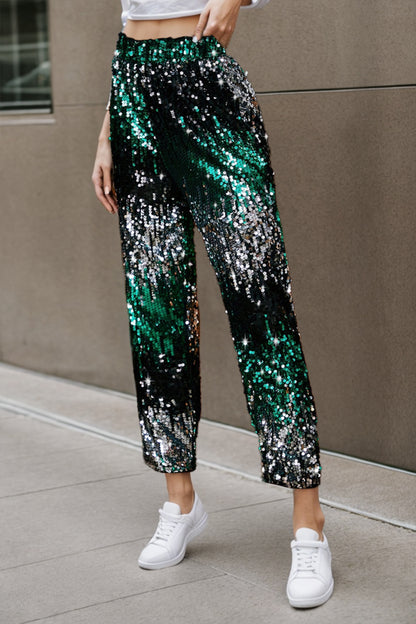 Sequin Contrast High Waist Pants - Brinxx Couture