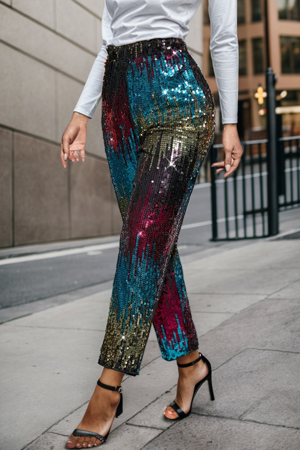 Sequin Contrast High Waist Pants - Brinxx Couture