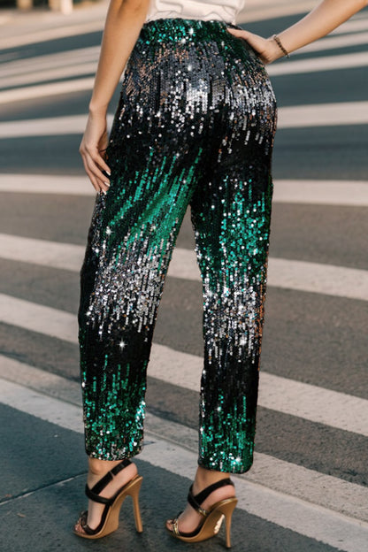 Sequin Contrast High Waist Pants - Brinxx Couture