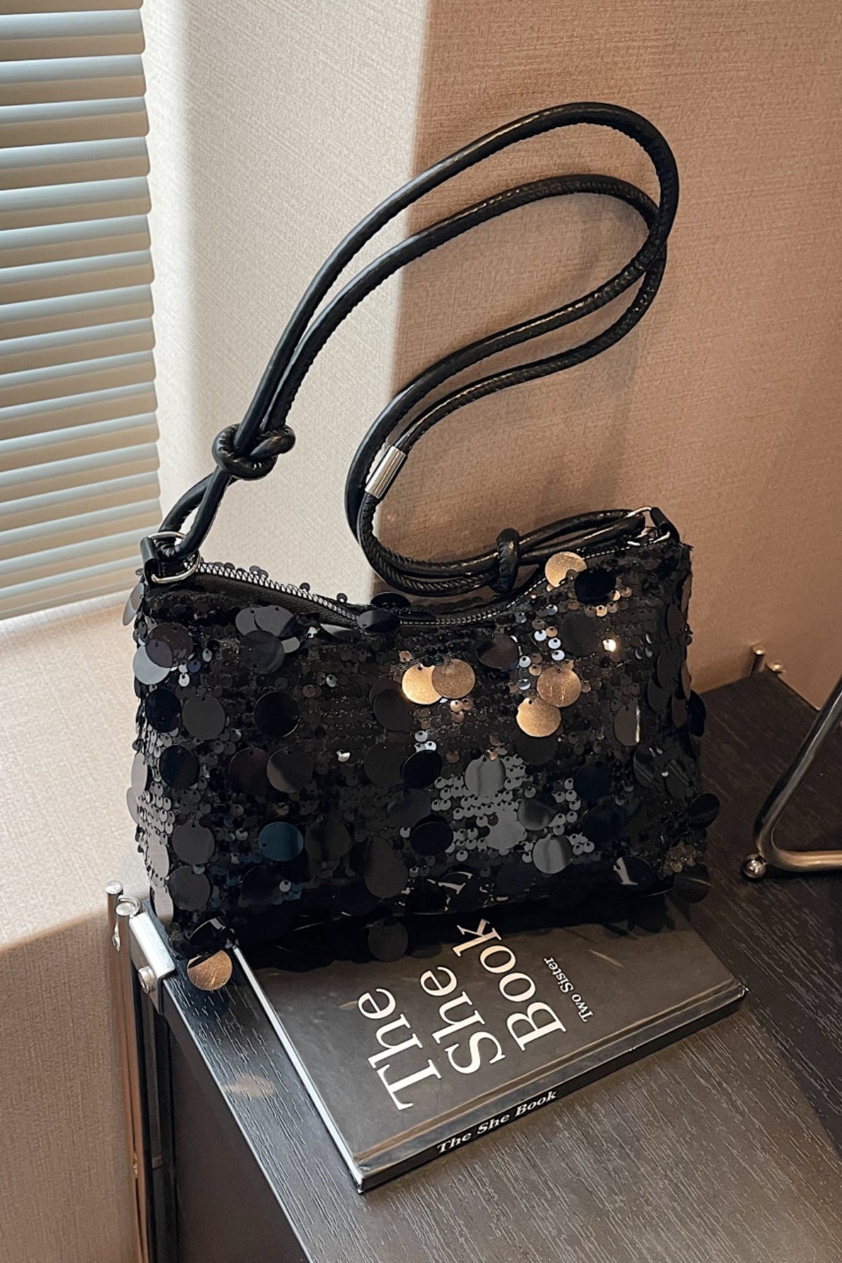 A stylish Sequin Knotted Straps Shoulder Bag for women. this piece adds a touch of elegance to your outfit - Brinxx Couture