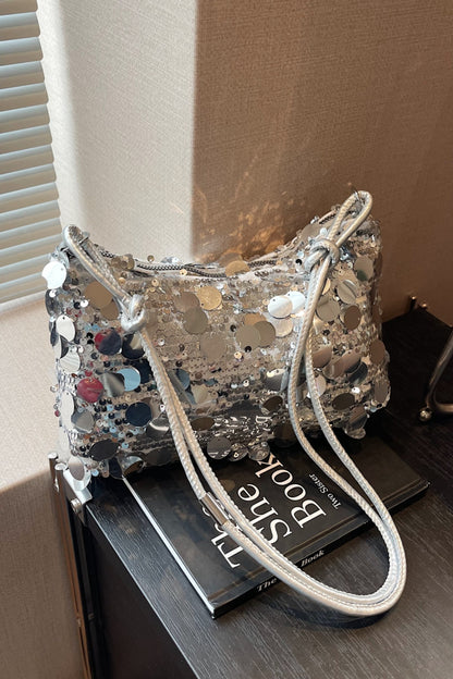 A stylish Sequin Knotted Straps Shoulder Bag for women. this piece adds a touch of elegance to your outfit - Brinxx Couture