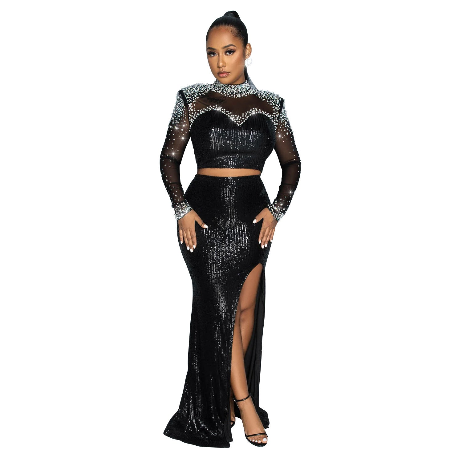 Sequin Long Sleeve Dress Set - Brinxx Couture