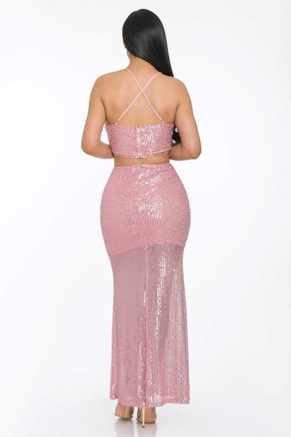 Sexy Back Sequin Skirt Set - Brinxx Couture