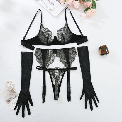 A stylish Sexy Embroidered Lace Backless Four Piece Lingerie for women. this piece adds a touch of elegance to your outfit - Brinxx Couture