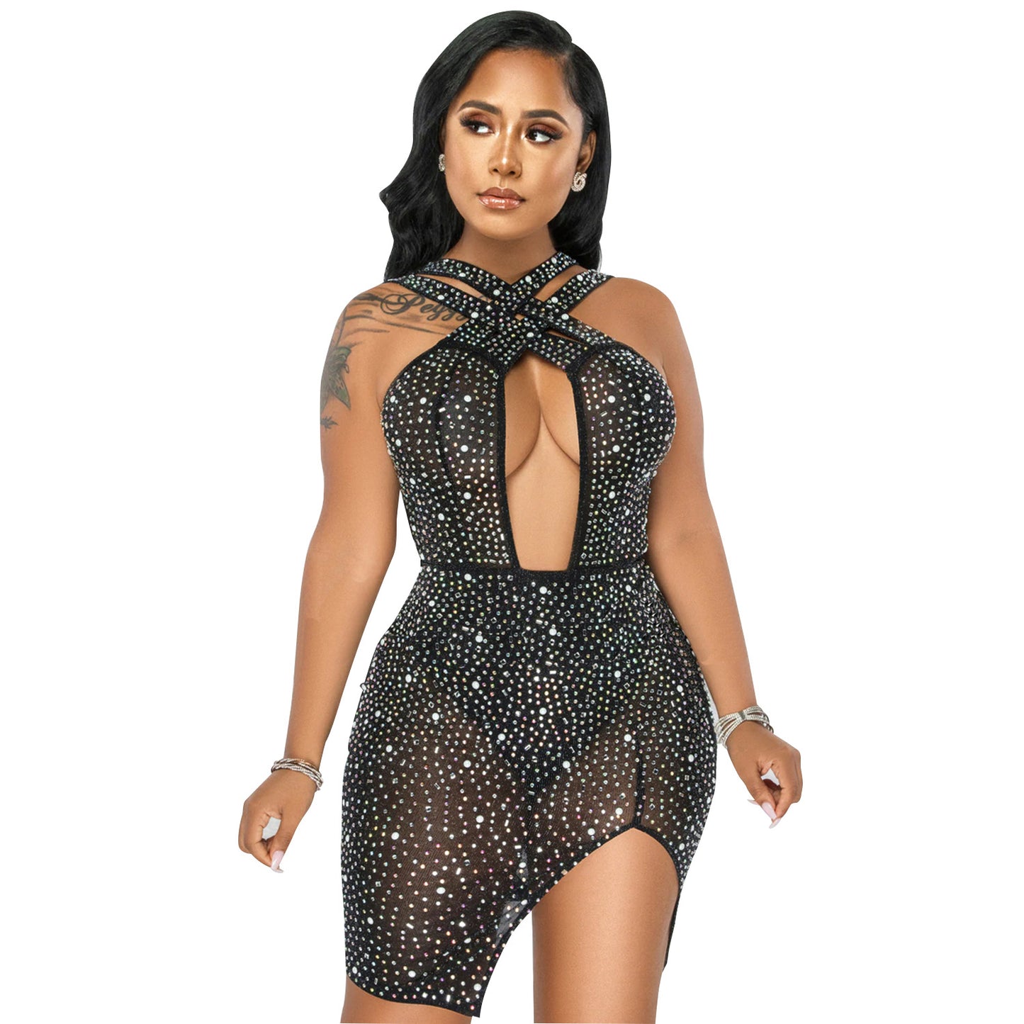 Sexy Mesh Rhinestone Party Dress - Brinxx Couture