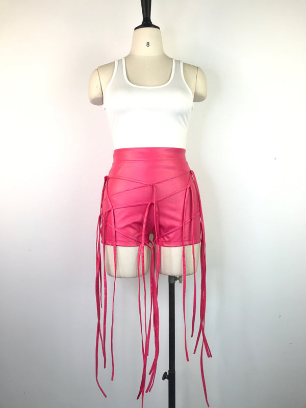 Sexy PU leather rope braided shorts - Brinxx Couture