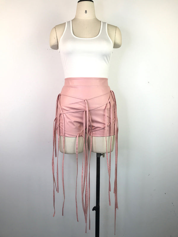 Sexy PU leather rope braided shorts - Brinxx Couture