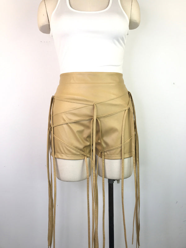 Sexy PU leather rope braided shorts - Brinxx Couture