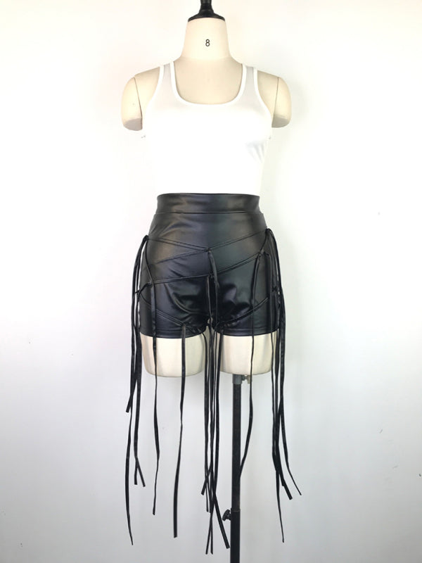 Sexy PU leather rope braided shorts - Brinxx Couture