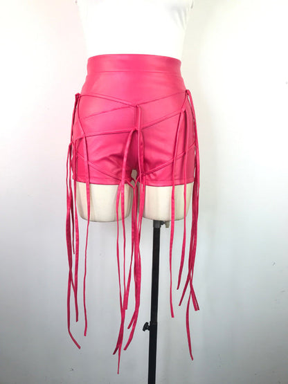 Sexy PU leather rope braided shorts - Brinxx Couture