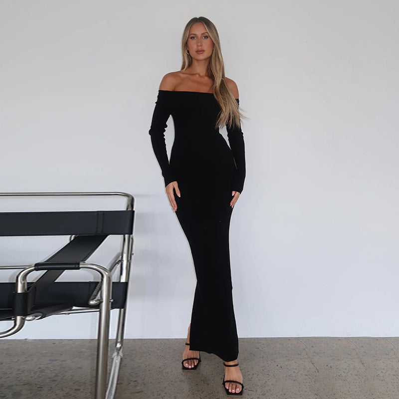 A stylish Sexy Slim Off Shoulder Long Sleeve Split Dress for women. this piece adds a touch of elegance to your outfit - Brinxx Couture