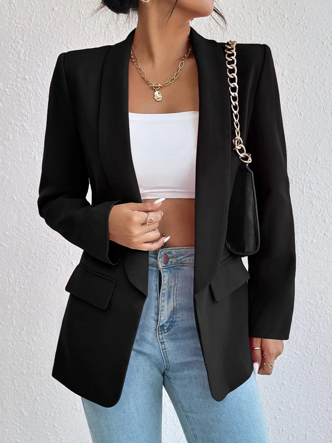 Shawl Collar Long Sleeve Blazer - Brinxx Couture