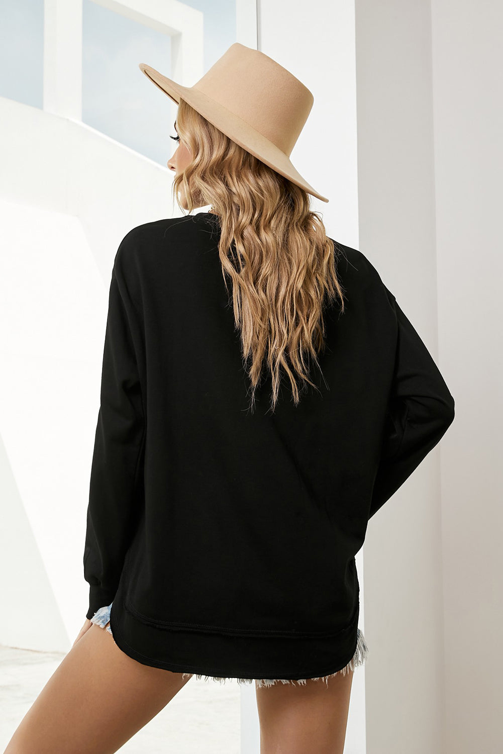 Side Slit Drop Shoulder Sweatshirt - Brinxx Couture