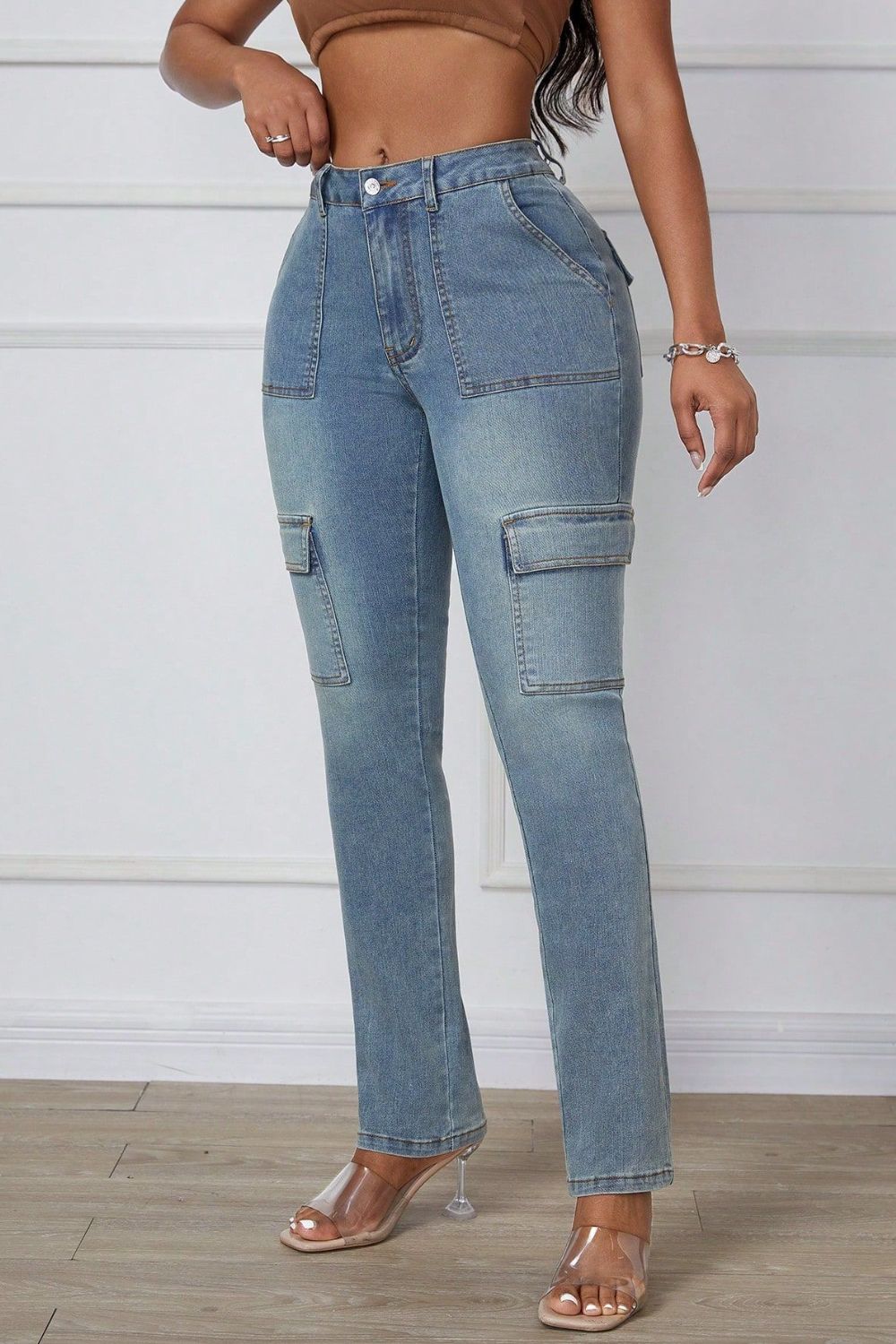 A stylish Skinny Jeans with Cargo Pockets for women. this piece adds a touch of elegance to your outfit - Brinxx Couture