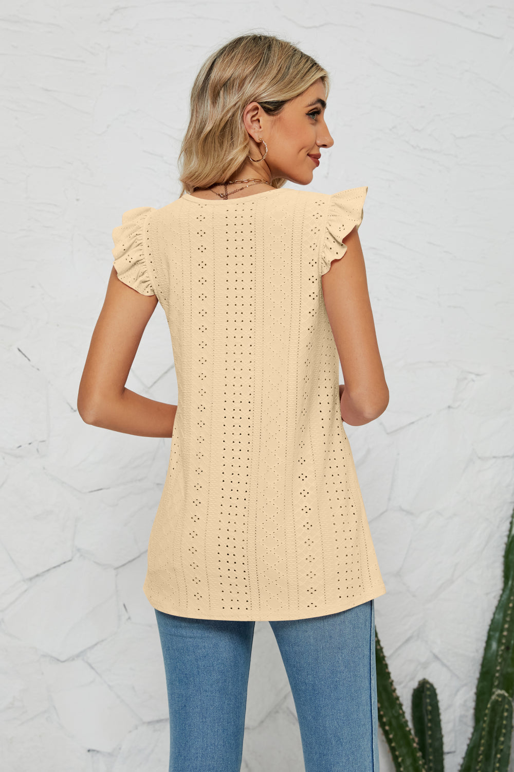 Smocked Round Neck Eyelet Top - Brinxx Couture