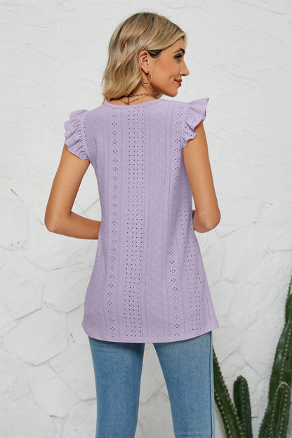 Smocked Round Neck Eyelet Top - Brinxx Couture