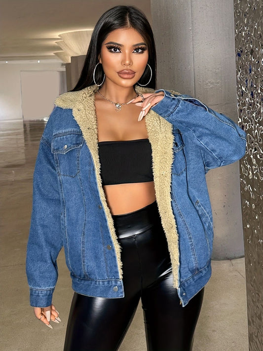 Snap Down Long Sleeve Denim Jacket - Brinxx Couture