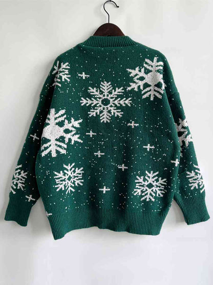 Snowflake Pattern Dropped Shoulder Sweater - Brinxx Couture