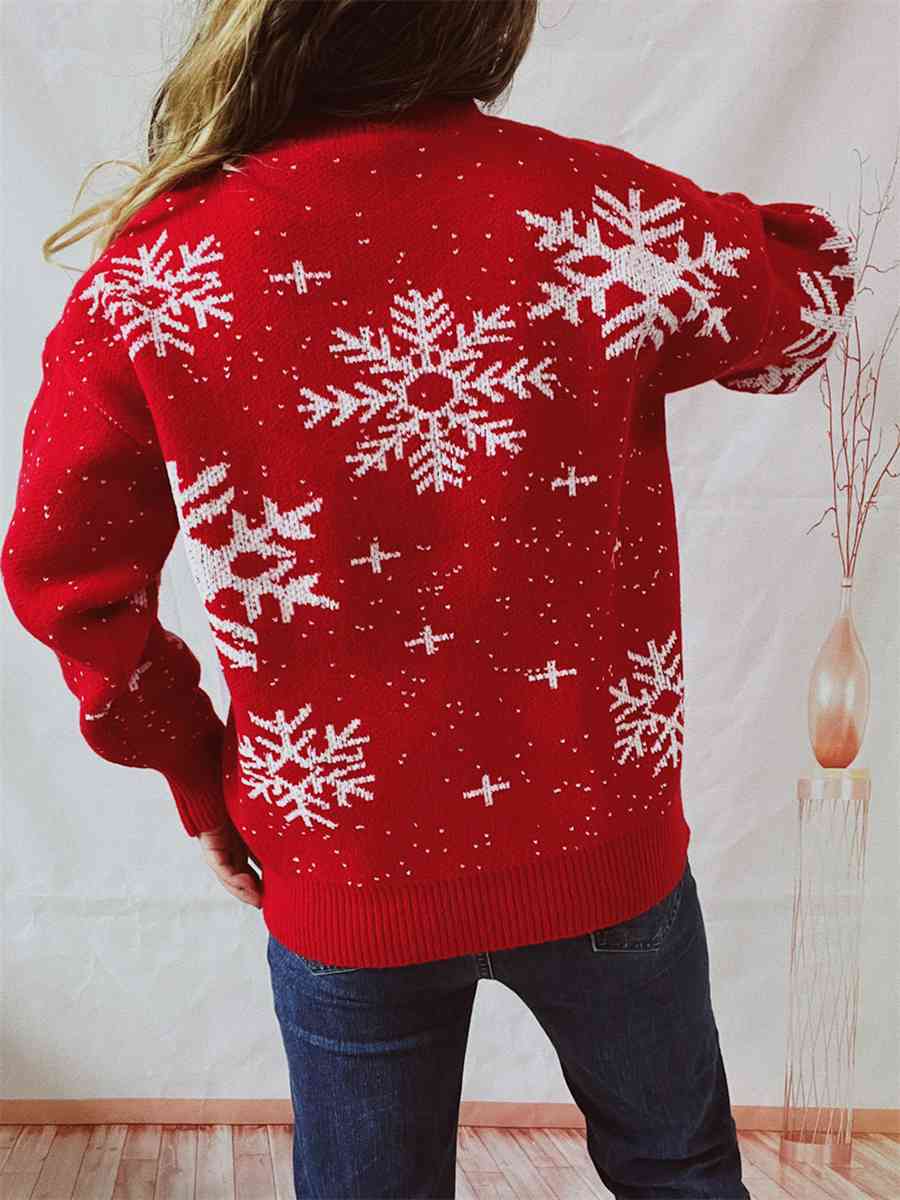 Snowflake Pattern Dropped Shoulder Sweater - Brinxx Couture