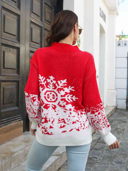 Snowflake Pattern Mock Neck Sweater - Brinxx Couture