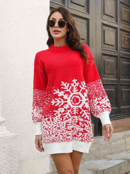 Snowflake Pattern Sweater Dress - Brinxx Couture