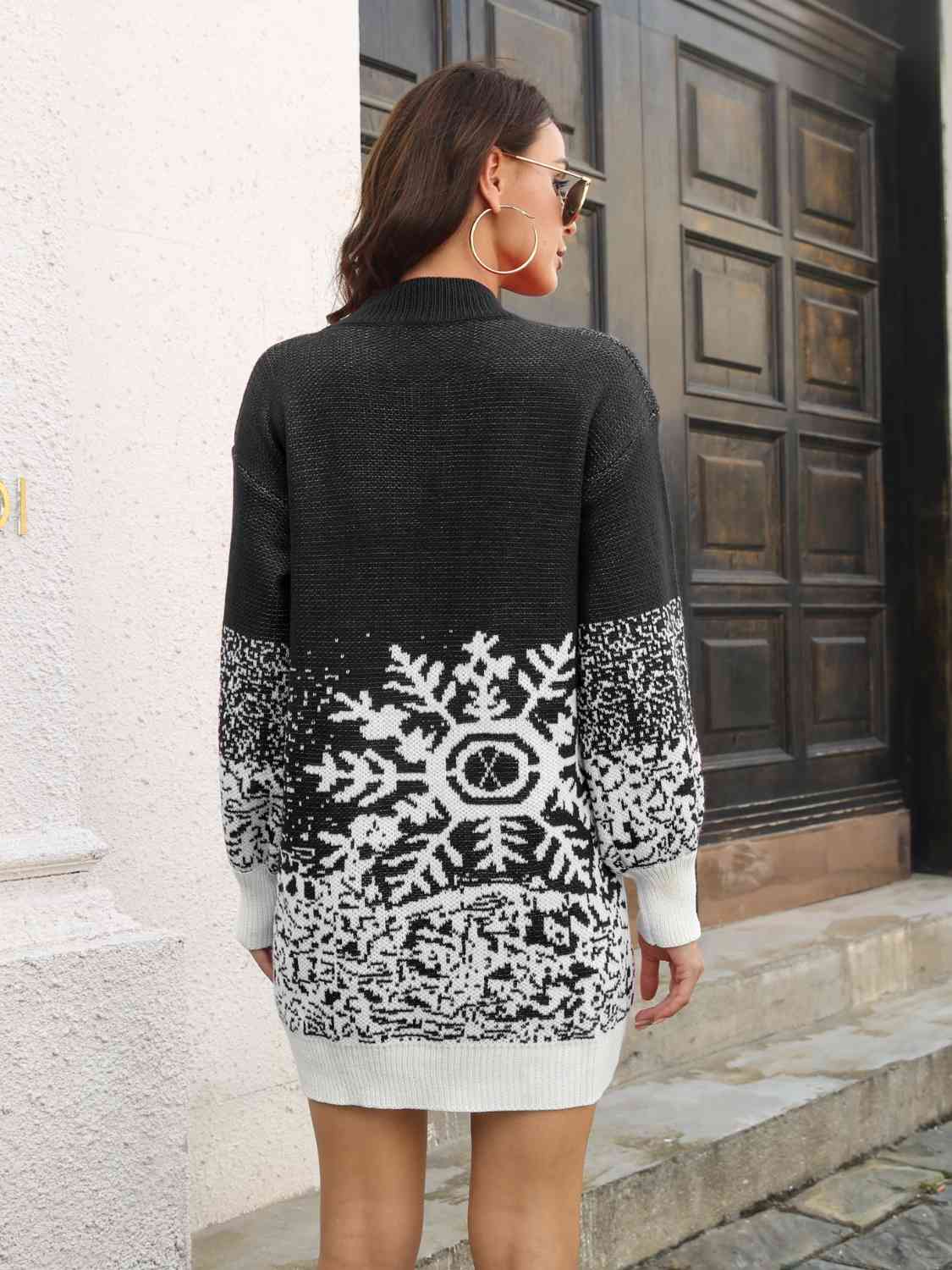 Snowflake Pattern Sweater Dress - Brinxx Couture