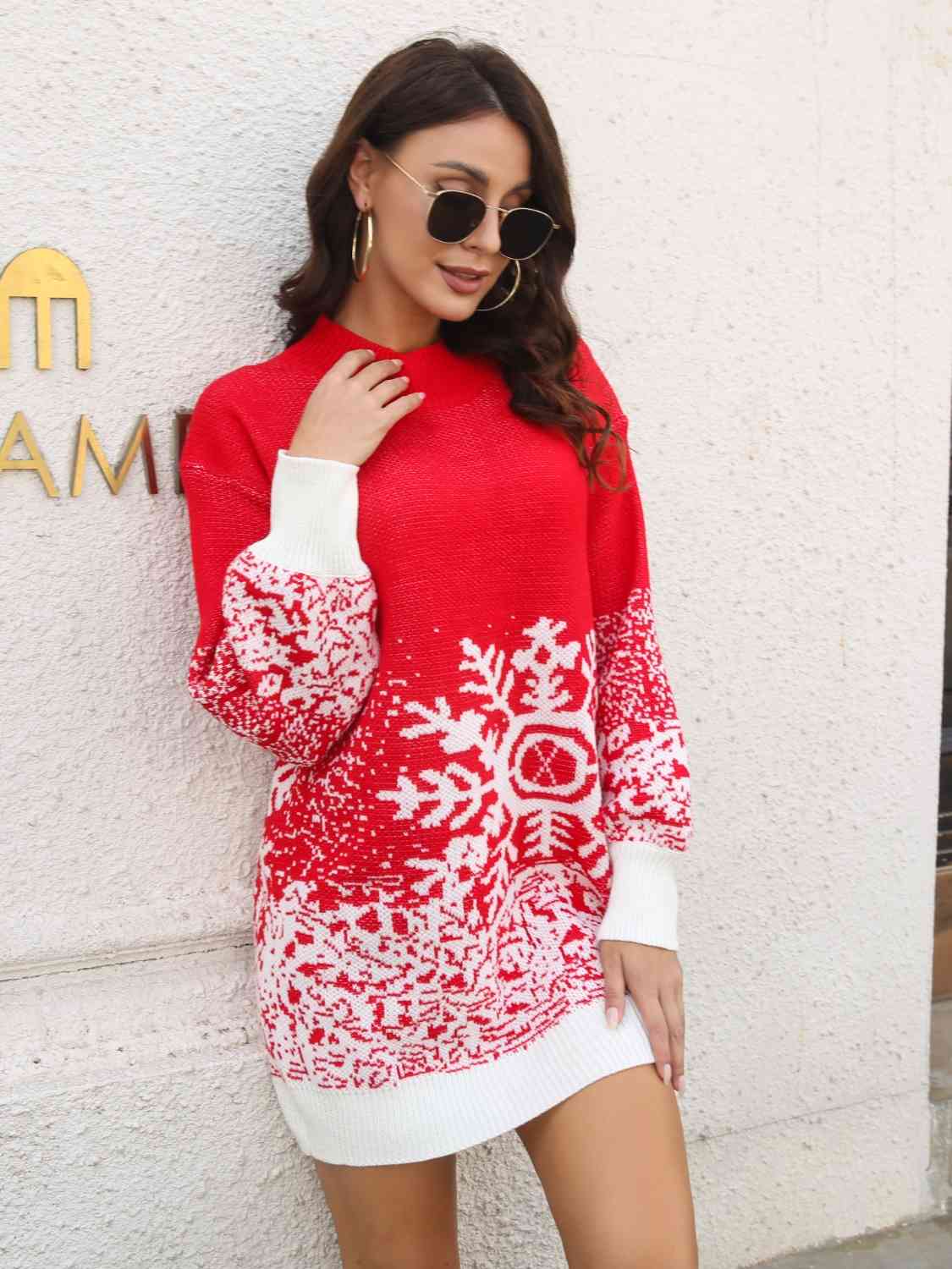 Snowflake Pattern Sweater Dress - Brinxx Couture