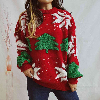 Snowflake Round Neck Long Sleeve Sweater - Brinxx Couture