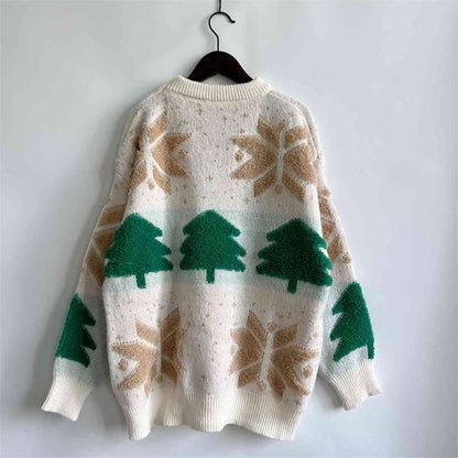 Snowflake Round Neck Long Sleeve Sweater - Brinxx Couture