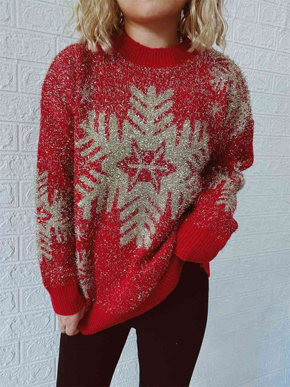 Snowflake Round Neck Sweater - Brinxx Couture