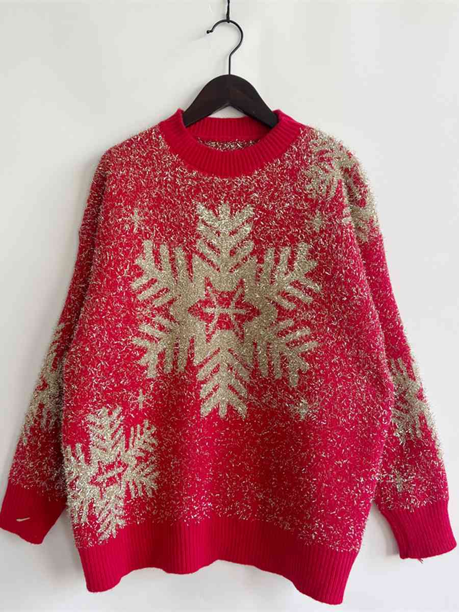 Snowflake Round Neck Sweater - Brinxx Couture