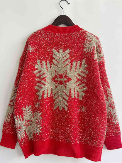 Snowflake Round Neck Sweater - Brinxx Couture