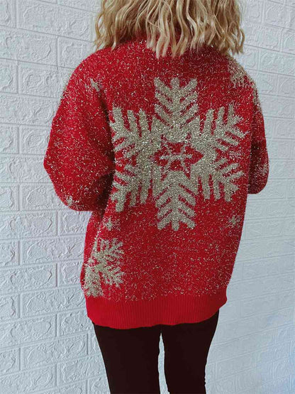 Snowflake Round Neck Sweater - Brinxx Couture