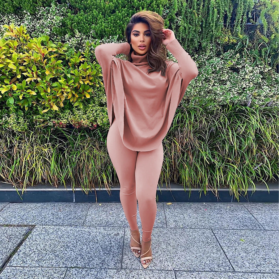 Solid Batwing Long Sleeve Two-Piece Set - Brinxx Couture