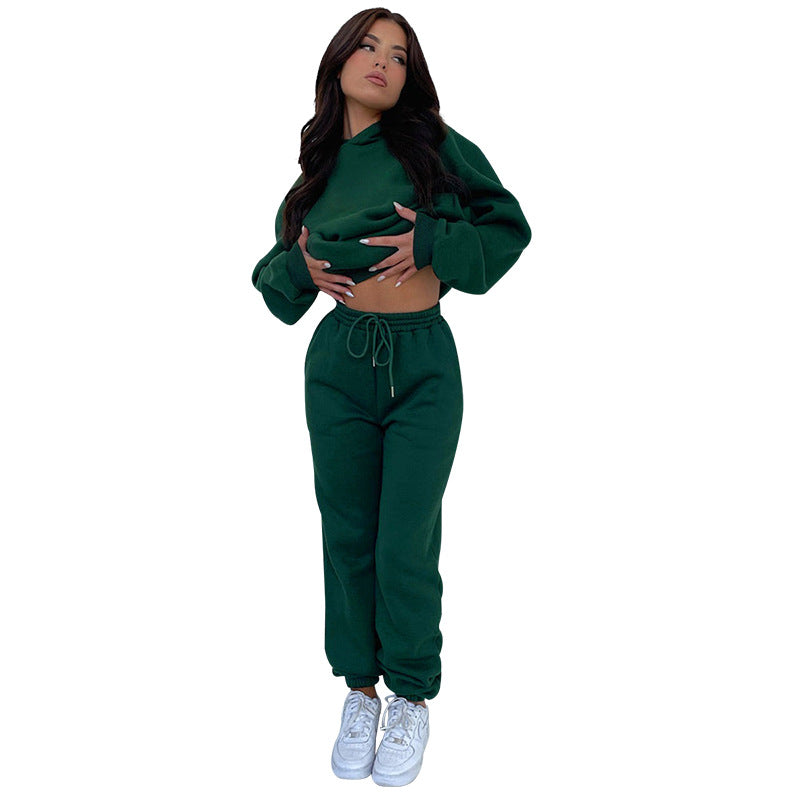 Solid Color Long Sleeve Hooded Fleece Lined Sweatsuit - Brinxx Couture