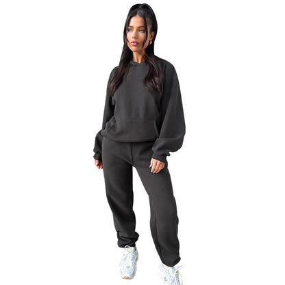 Solid Color Long Sleeve Hooded Fleece Lined Sweatsuit - Brinxx Couture