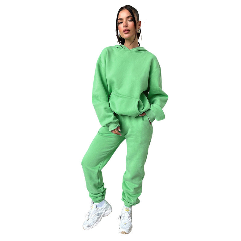 Solid Color Long Sleeve Hooded Fleece Lined Sweatsuit - Brinxx Couture