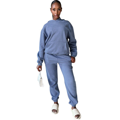 Solid Color Long Sleeve Hooded Fleece Lined Sweatsuit - Brinxx Couture