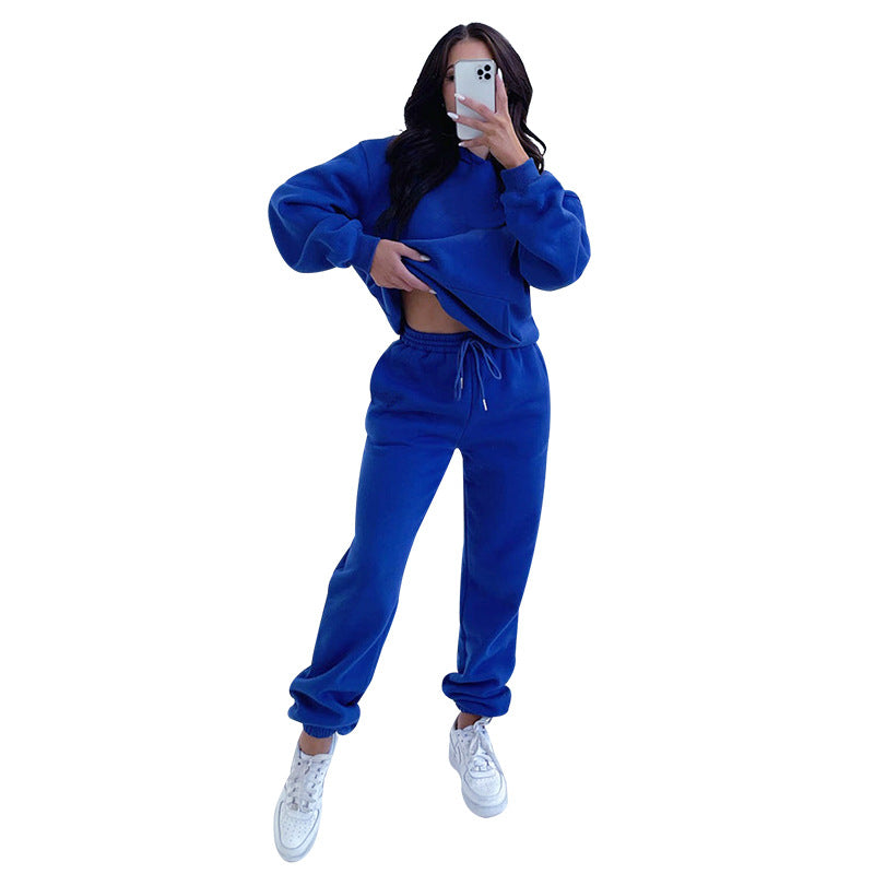 Solid Color Long Sleeve Hooded Fleece Lined Sweatsuit - Brinxx Couture