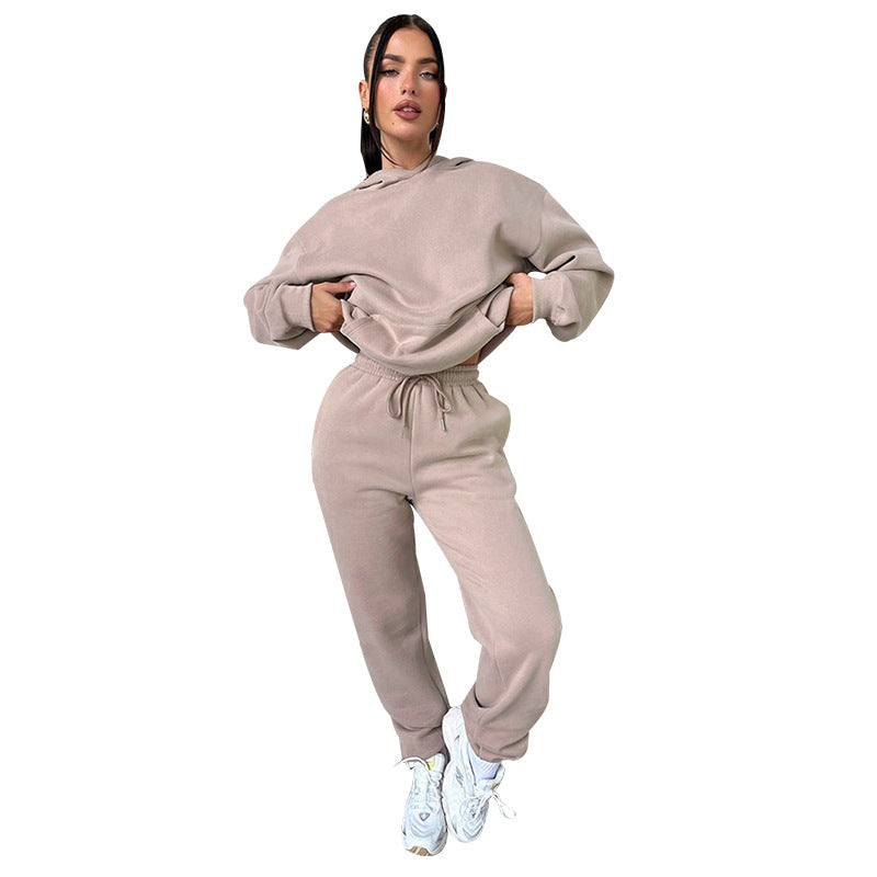 Solid Color Long Sleeve Hooded Fleece Lined Sweatsuit - Brinxx Couture