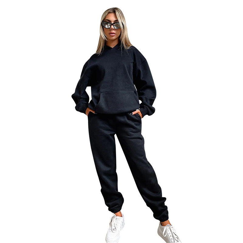 Solid Color Long Sleeve Hooded Fleece Lined Sweatsuit - Brinxx Couture