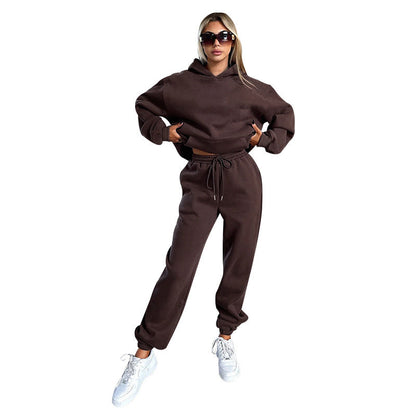 Solid Color Long Sleeve Hooded Fleece Lined Sweatsuit - Brinxx Couture