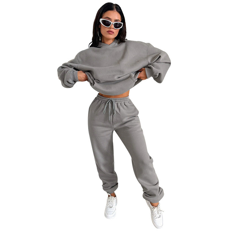 Solid Color Long Sleeve Hooded Fleece Lined Sweatsuit - Brinxx Couture