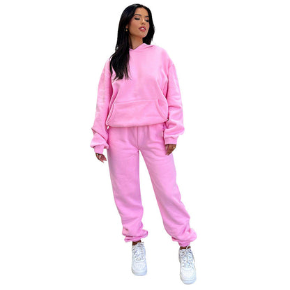 Solid Color Long Sleeve Hooded Fleece Lined Sweatsuit - Brinxx Couture