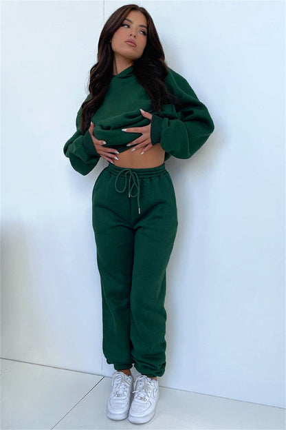 Solid Color Long Sleeve Hooded Fleece Lined Sweatsuit - Brinxx Couture