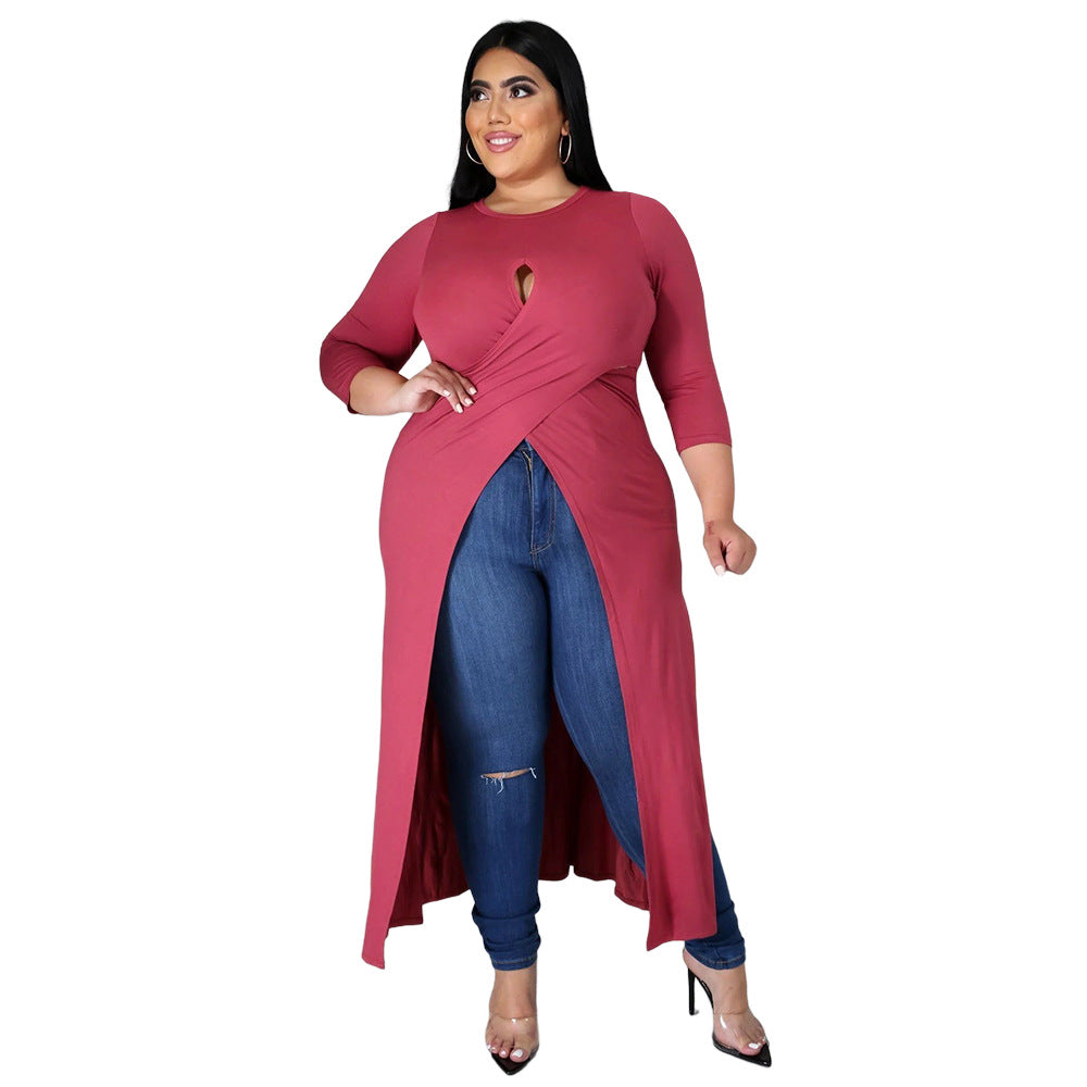 A stylish Solid Hollow Out Cutout Split Dress Top for women. this piece adds a touch of elegance to your outfit - Brinxx Couture