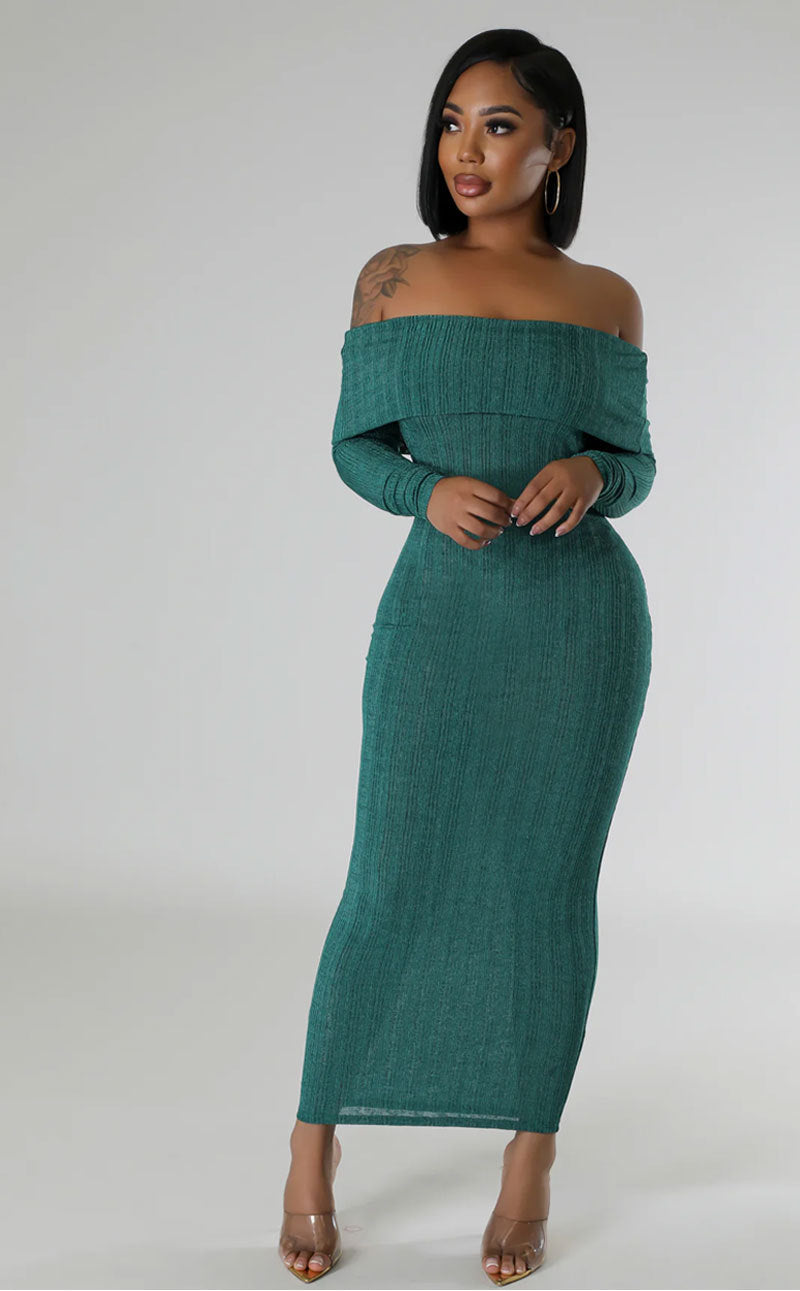 Solid Ribbed Midi Dress - Brinxx Couture