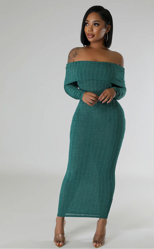 Solid Ribbed Midi Dress - Brinxx Couture